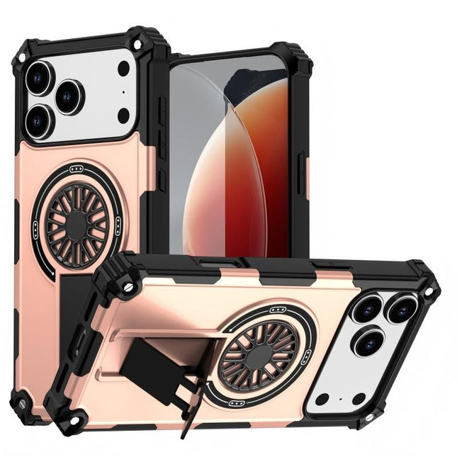 Armor Heavy Duty Magnetic Rotating Ring Kickstand Phone Case For iPhone 17 Plus, Anti-Drop Protective Cover In RoseGold