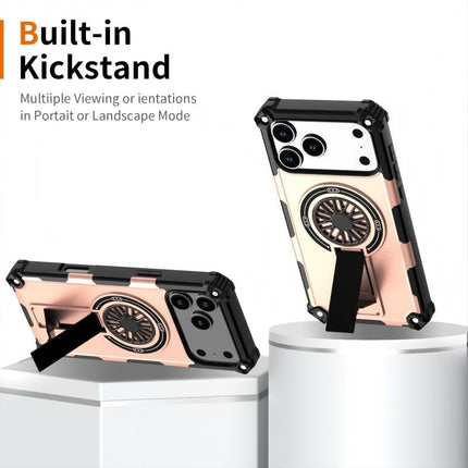 Armor Heavy Duty Magnetic Rotating Ring Kickstand Phone Case For iPhone 17, Anti-Drop Protective Cover In RoseGold