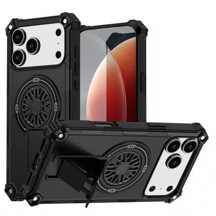 Armor Heavy Duty Magnetic Rotating Ring Kickstand Phone Case For iPhone 16 Plus, Anti-Drop Protective Cover In Black