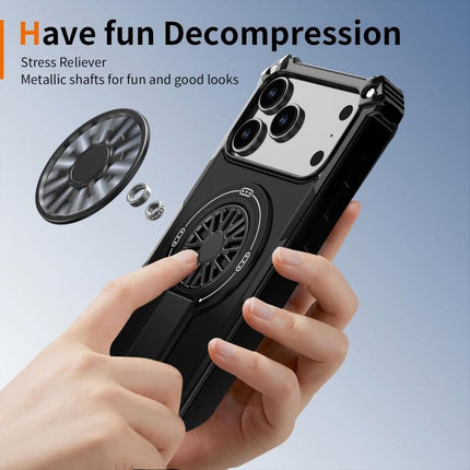Armor Heavy Duty Magnetic Rotating Ring Kickstand Phone Case For iPhone 16 Plus, Anti-Drop Protective Cover In Black