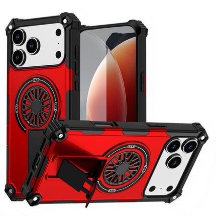 Armor Heavy Duty Magnetic Rotating Ring Kickstand Phone Case For iPhone 16 Pro, Anti-Drop Protective Cover In Red