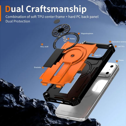 Armor Heavy Duty Magnetic Rotating Ring Kickstand Phone Case For iPhone 16 Pro Max, Anti-Drop Protective Cover In Orange