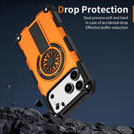 Armor Heavy Duty Magnetic Rotating Ring Kickstand Phone Case For iPhone 16, Anti-Drop Protective Cover In Orange