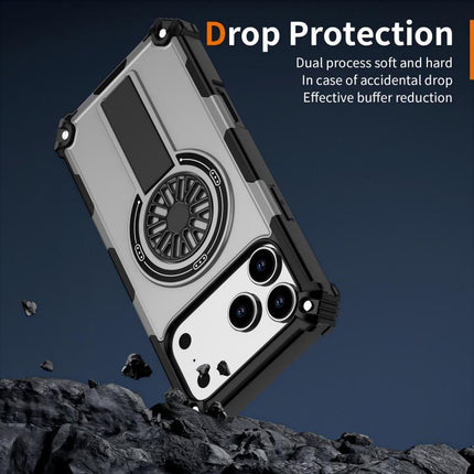 Armor Heavy Duty Magnetic Rotating Ring Kickstand Phone Case For iPhone 15, Anti-Drop Protective Cover In Silver