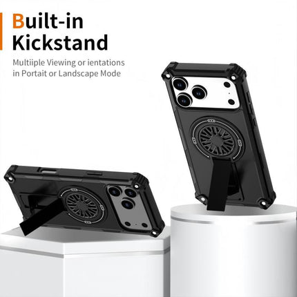 Armor Heavy Duty Magnetic Rotating Ring Kickstand Phone Case For iPhone 15 Plus, Anti-Drop Protective Cover In Black