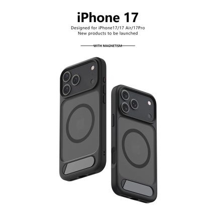 MagSafe Case for iPhone 17 - Black Matte Shockproof Cover with Hidden Kickstand
