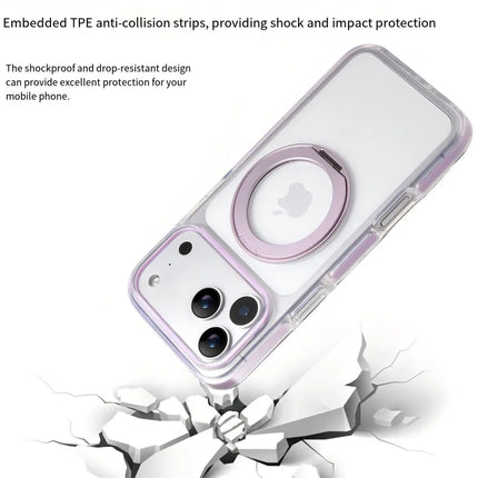 Clear MagSafe iPhone 17 Pro Max Case with 360° Rotating Ring Stand - Purple Edition