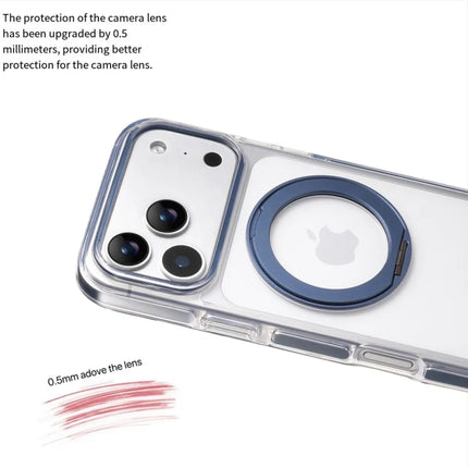Clear MagSafe iPhone 17 Pro Max Case with 360° Rotating Ring Stand - Blue Edition