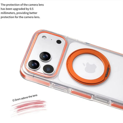 Clear MagSafe iPhone 17 Pro Max Case with 360° Rotating Ring Stand - Orange Edition