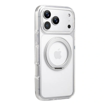 Clear MagSafe iPhone 17 Pro Case with 360° Rotating Ring Stand - Silver Edition