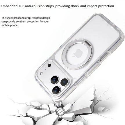 Clear MagSafe iPhone 17 Pro Case with 360° Rotating Ring Stand - Silver Edition