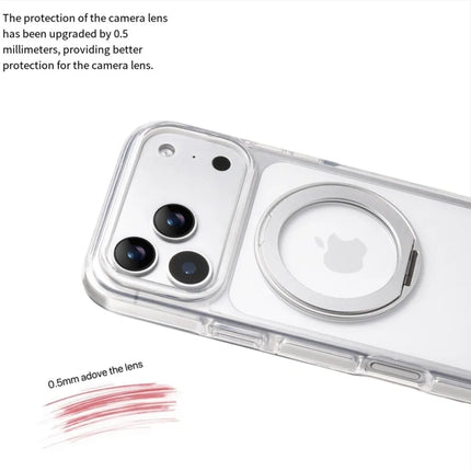 Clear MagSafe iPhone 17 Pro Case with 360° Rotating Ring Stand - Silver Edition