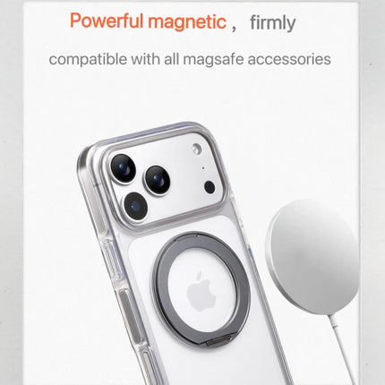 Clear MagSafe iPhone 17 Pro Case with 360° Rotating Ring Stand - Grey Edition