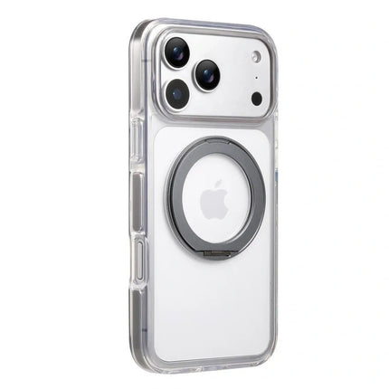 Clear MagSafe iPhone 17 Pro Max Case with 360° Rotating Ring Stand - Grey Edition