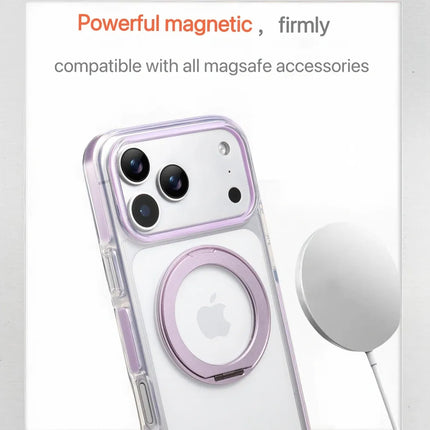 Clear MagSafe iPhone 17 Pro Case with 360° Rotating Ring Stand - Purple Edition