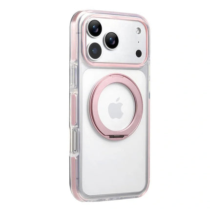 Clear MagSafe iPhone 17 Pro Max Case with 360° Rotating Ring Stand - Pink Edition