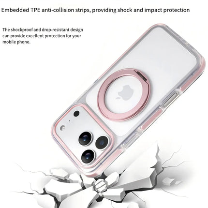 Clear MagSafe iPhone 17 Pro Max Case with 360° Rotating Ring Stand - Pink Edition