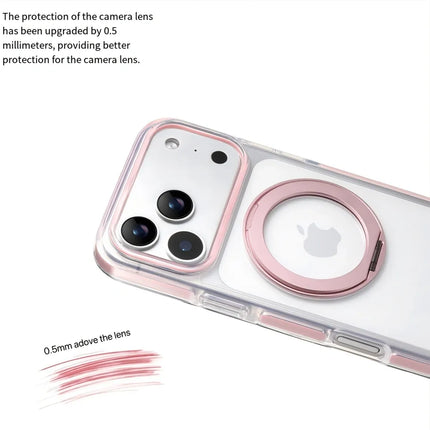 Clear MagSafe iPhone 17 Pro Max Case with 360° Rotating Ring Stand - Pink Edition