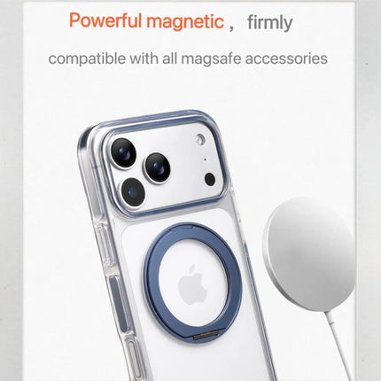 Clear MagSafe iPhone 17 Pro Case with 360° Rotating Ring Stand - Blue Edition