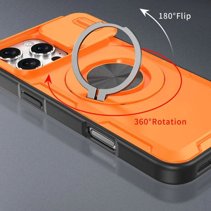 2-in-1 Magnetic Sliding Lens Case, Orange for iPhone 16 Pro Max