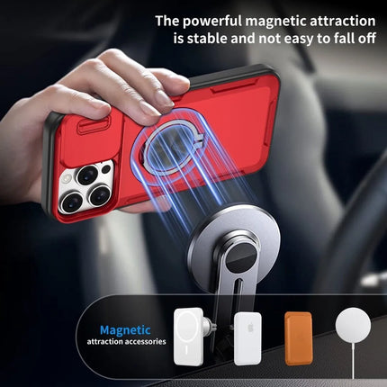 2-in-1 Magnetic Sliding Lens Case, Red for iPhone 16 Pro Max