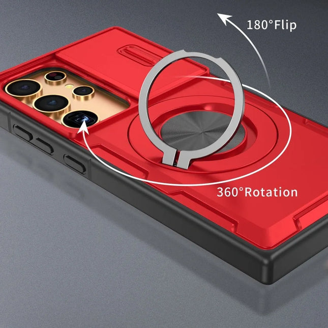 2-in-1 Magnetic Sliding Lens Case, Red for Samsung S25Ultra