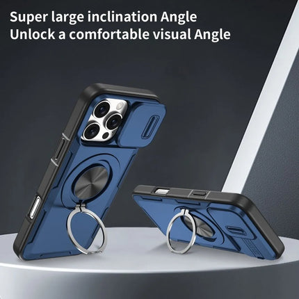 2-in-1 Magnetic Sliding Lens Case, Blue for iPhone 16 Pro