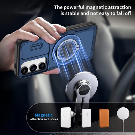 2-in-1 Magnetic Sliding Lens Case, Blue for  Samsung S25