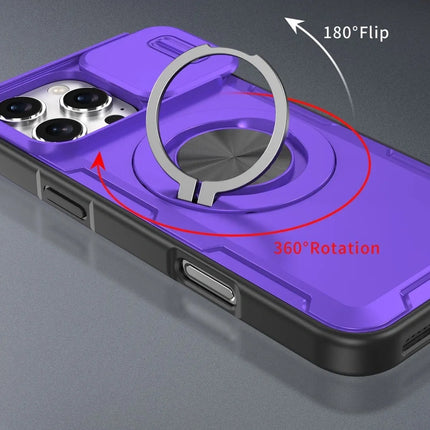 2-in-1 Magnetic Sliding Lens Case, Purple for iPhone 16 Pro Max