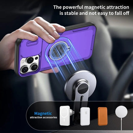 2-in-1 Magnetic Sliding Lens Case, Purple for iPhone 16 Pro