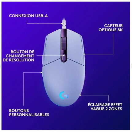 Logitech G203 LIGHTSYNC Wired Gaming Mouse - Lilac