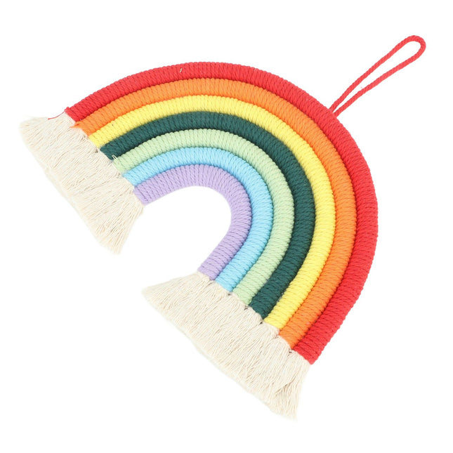 Macrame Woven Rainbow 7 Colors Hand Woven Rainbow Wall Hanging Tassel Decoration for Home Room Photo Prop BZ-701