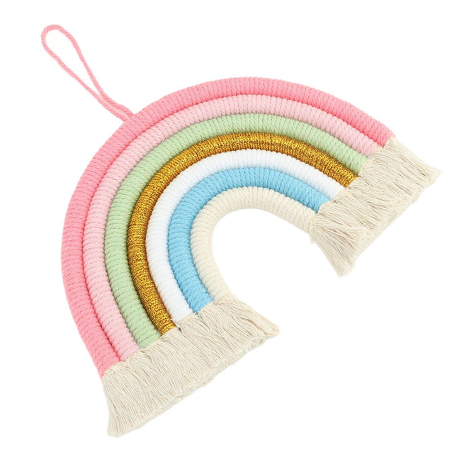 Macrame Woven Rainbow 7 Colors Hand Woven Rainbow Wall Hanging Tassel Decoration for Home Room Photo Prop BZ-703