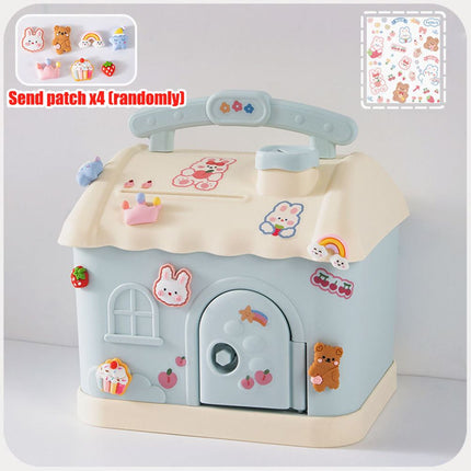 Cartoon House Piggy Bank with 3D Sticker DIY Storage Money Box for Kids Adults Savings Coins Banknotes Box Gift