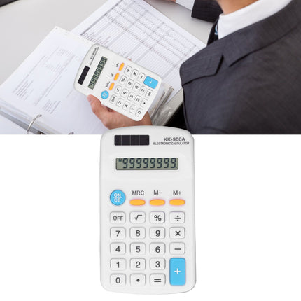 Mini Calculators Handheld 8 Digit with LCD Display Sensitive Button Solar Battery Dual Power for Office School BusinessWhite