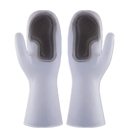 Dishwashing Scrubber Gloves Non Slip Waterproof Reusable Cleaning Scrubber Gloves Wear Resistant for Kitchen Gray