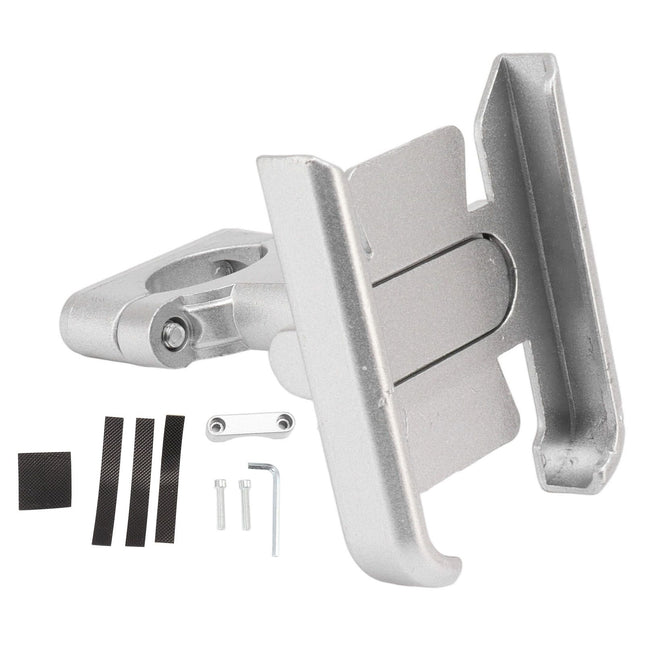 Bike Phone Mount Aluminum Alloy Silicone Pad Rotatable Impact Resistant Bike Cell Phone Holder for 4 to 7 Inch Device Silver
