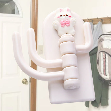 Self Adhesive Hanger Punch Free Rotating 3 Hooks Cute Animal Wall Door Holder for Keys Bowknot Rabbit