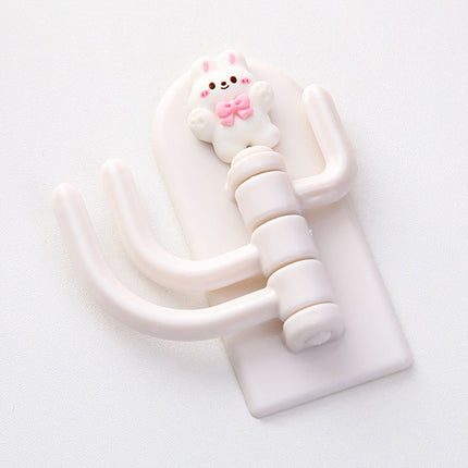 Self Adhesive Hanger Punch Free Rotating 3 Hooks Cute Animal Wall Door Holder for Keys Bowknot Rabbit
