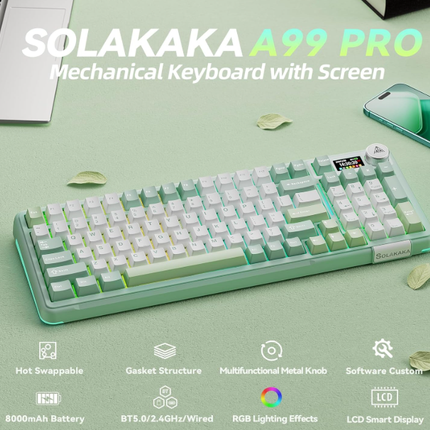 Solakaka A99PRO 3‑Mode RGB Mechanical Keyboard, White‑Green
