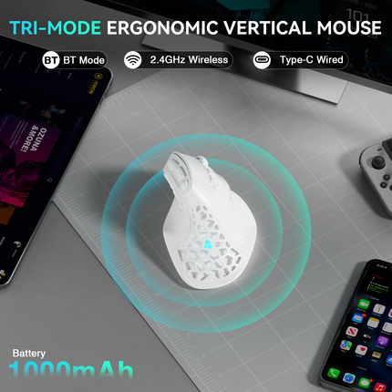 Solakaka E9 3 Mode Vertical Ergonomic Mouse, white