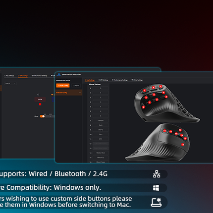 Solakaka E9PRO Tri‑Mode Vertical Ergonomic MMO Gaming Mouse, 10 Programmable Side Buttons, RGB Backlit Rechargeable Wireless Mouse,Black-Gray
