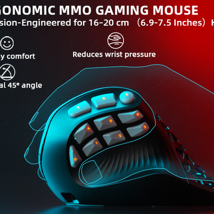 Solakaka E9PRO Tri‑Mode Vertical Ergonomic MMO Gaming Mouse, 10 Programmable Side Buttons, RGB Backlit Rechargeable Wireless Mouse,Black-Gray