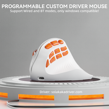 Solakaka E9PRO Tri‑Mode Vertical Ergonomic MMO Gaming Mouse, 10 Programmable Side Buttons, RGB Backlit Rechargeable Wireless Mouse,White-Orange