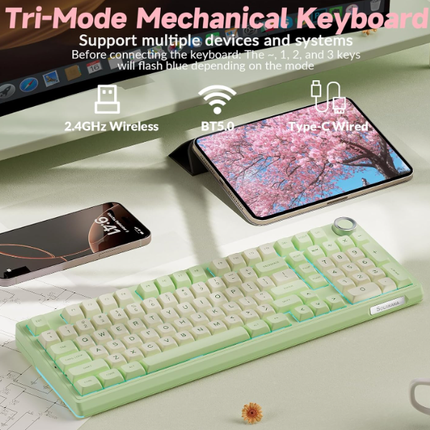 Solakaka Ki99pro 3‑Mode RGB Mechanical Keyboard,  Avocado-Green
