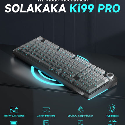Solakaka Ki99pro 3‑Mode RGB Mechanical Keyboard,  Gradient-Gray