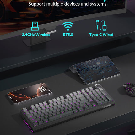 Solakaka Ki99pro 3‑Mode RGB Mechanical Keyboard,  Gradient-Gray