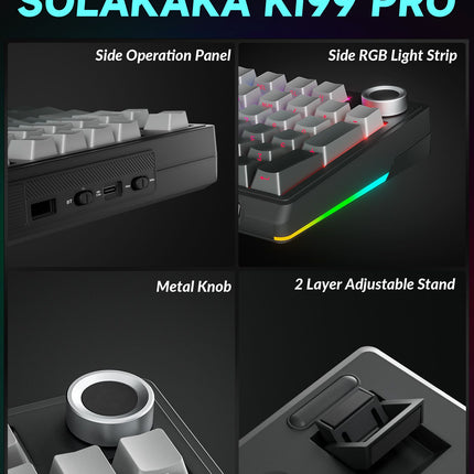 Solakaka Ki99pro 3‑Mode RGB Mechanical Keyboard,  Gradient-Gray