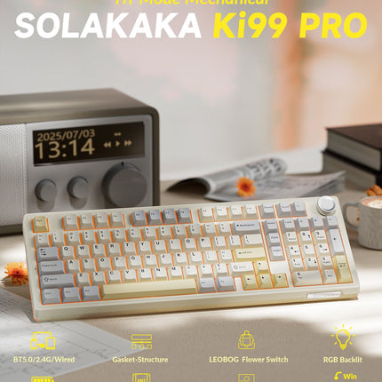 Solakaka Ki99pro 3‑Mode RGB Mechanical Keyboard,  Orange-White