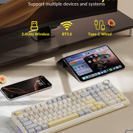 Solakaka Ki99pro 3‑Mode RGB Mechanical Keyboard,  Orange-White